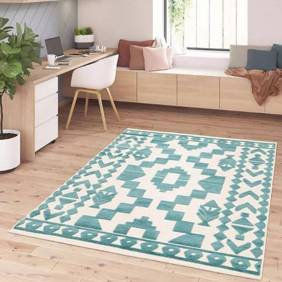 Tapis intérieur et extérieur bleu effet 3D ethnique Module